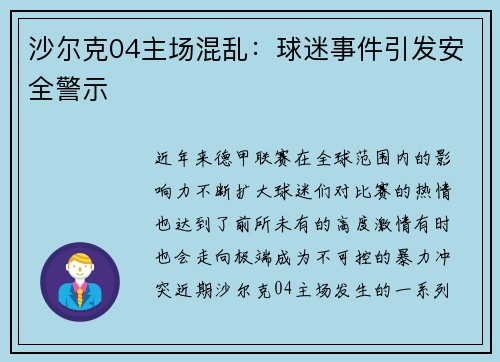 沙尔克04主场混乱：球迷事件引发安全警示