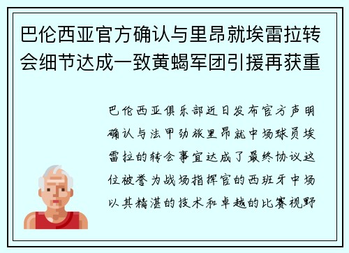 巴伦西亚官方确认与里昂就埃雷拉转会细节达成一致黄蝎军团引援再获重要战利品